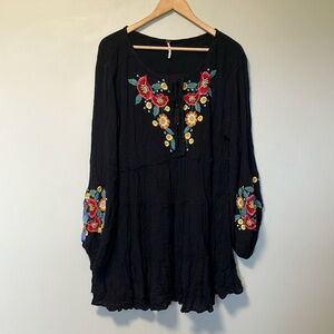 Free People Black with Floral Embroidery Dress